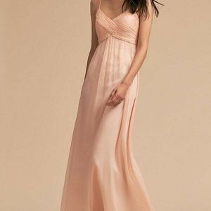 BHLDN Brigitte Blush Crinkled Chiffon Maxi Dress